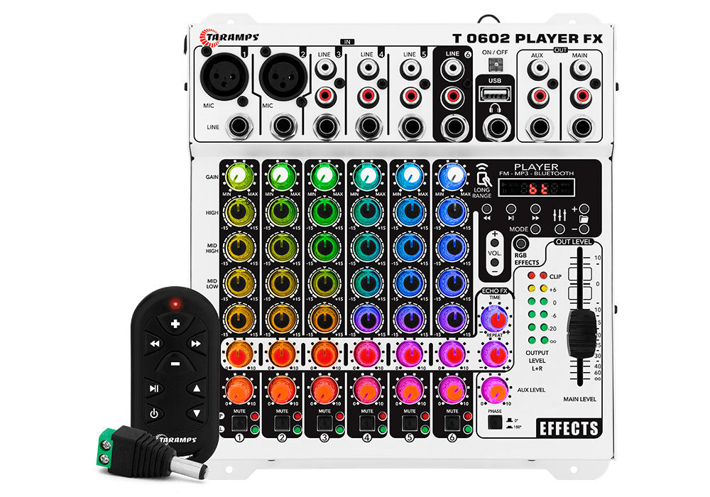 Taramps - Audio Mixer T0602 - Player, Multicolor, RGB, BT