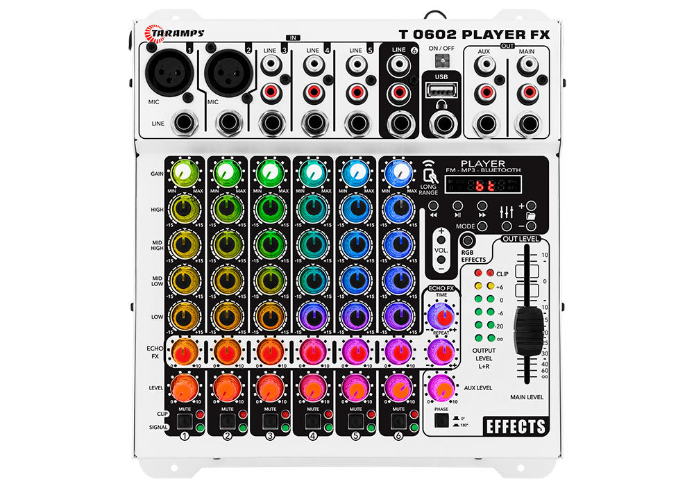 Taramps - Audio Mixer T0602 - Player, Multicolor, RGB, BT